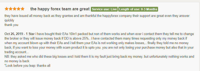 User review for the Happy Forex company on the Forex Peace Army site.