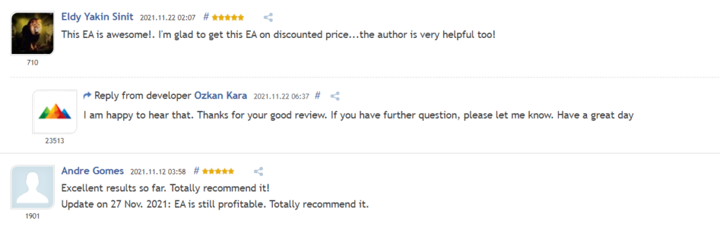 User reviews for Tioga on MQL5.