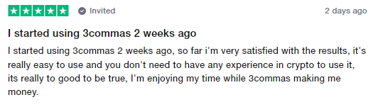 User review for 3Commas on the Trustpilot site.