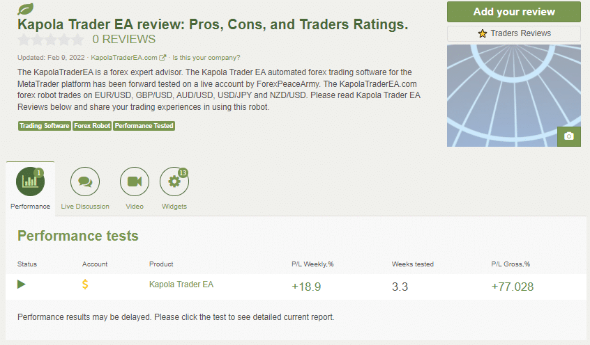 Kapola Trader EA’s profile on FPA.