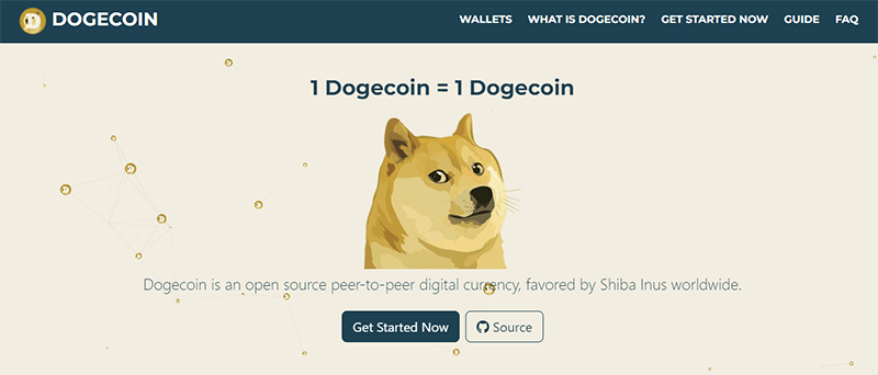 The Dogecoin homepage.