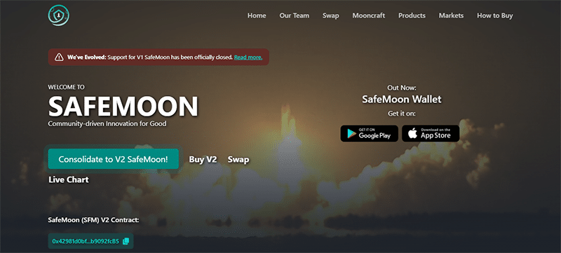 The SafeMoon home page.