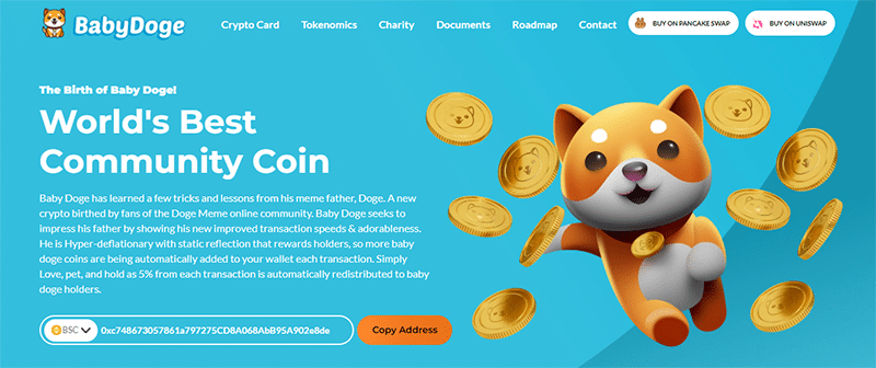 The Baby Doge Coin home page.