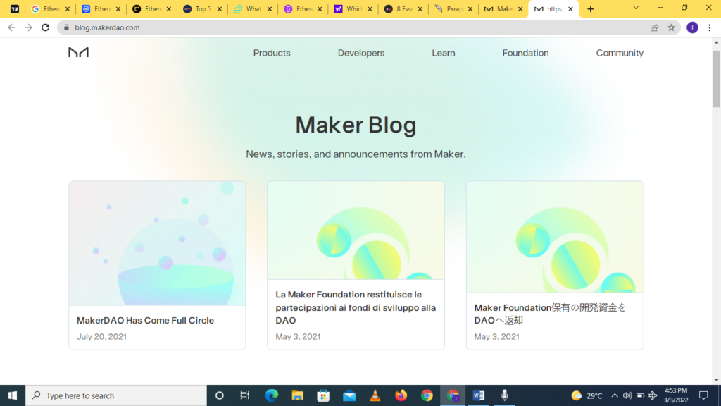 MakerDao blog page