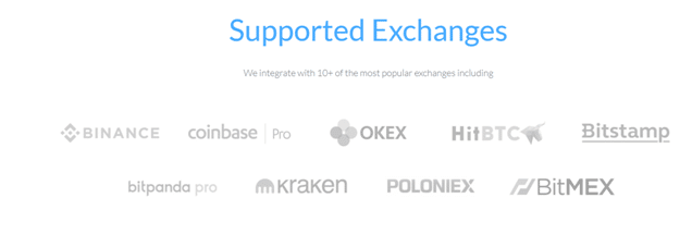 List of supported exchanges on the official website.
