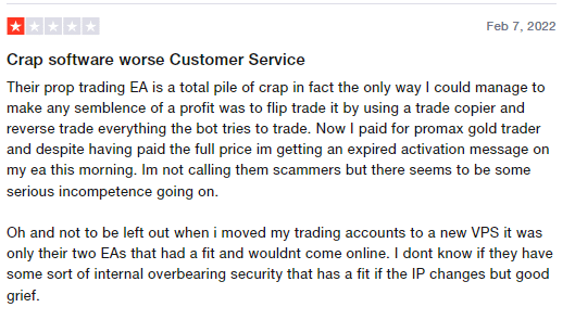 Negative customer review for Red Horse EA on Trustpilot.