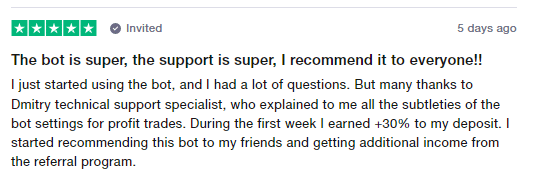 Positive user review for RevenueBot on the Trustpilot site.