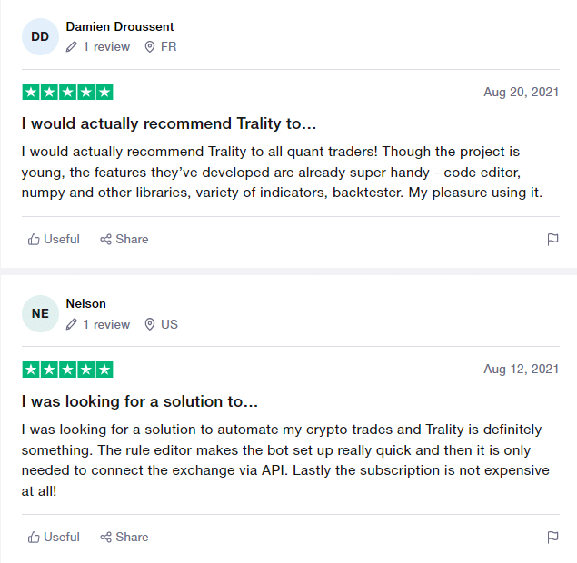 User reviews for Trality on Trustpilot.